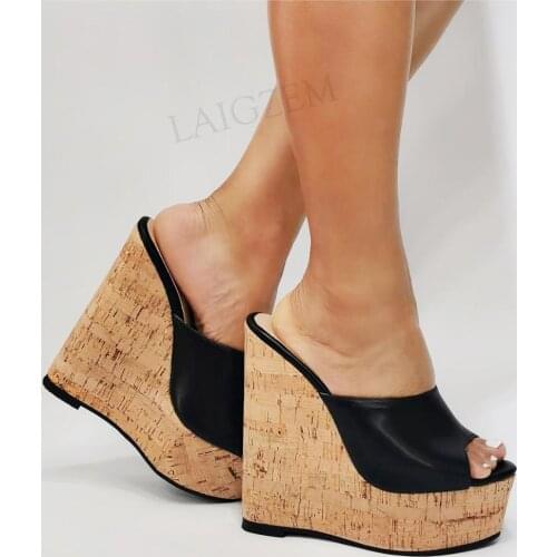 DOBANER FASHION Women Slides Platform Wedges Height Increase Sandals Faux Leather Shoes Woman Pumps Large Size 43 45 47 50 52