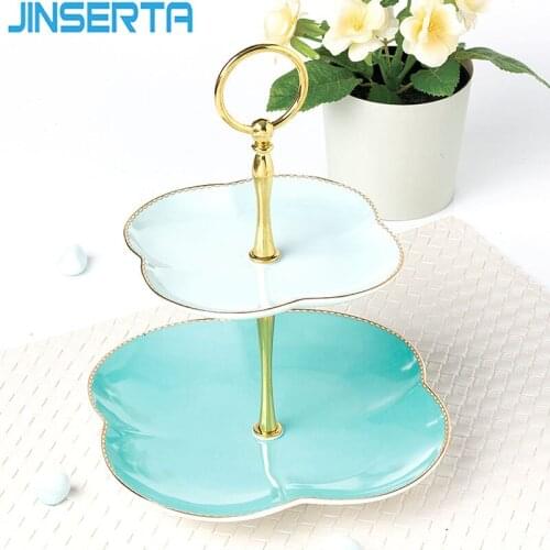 JINSERTA 2-layer Ceramic Storage Tray Dessert Fruit Cake Candy Snack Plate Jewelry Display Plate Luxury Home Desktop Decor Tray