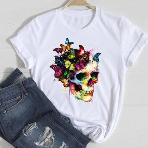 T-shirts Women Skull Butterfly Horror Fashion Spring Summer 90s Clothes Stylish Tshirt Top Lady Print Girl Tee T-Shirt