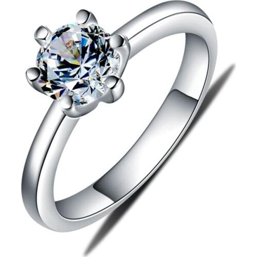 Exquisite S925 Silver Color Ring Six Claw Zircon Ring Ladies Fashion Personalized Jewelry To Send Girlfriend Exquisite Gifts