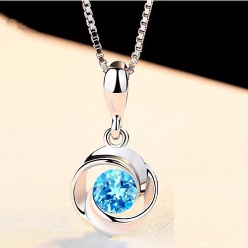 Blue Crystal Pendant Female S925 Sterling Sliver 45cm Necklace Colgante Sapphire Jewelry Bizuteria Pendant Pierscionki Gemstone