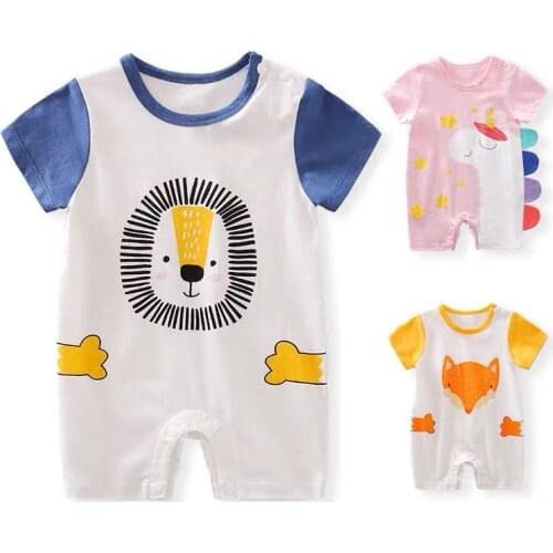 Summer Cotton Baby Boy Girl Rompers Short Sleeve Cute Animal Kids Jumpsuit Toddler Clothes For Newborn Baby Unisex 0-2Y