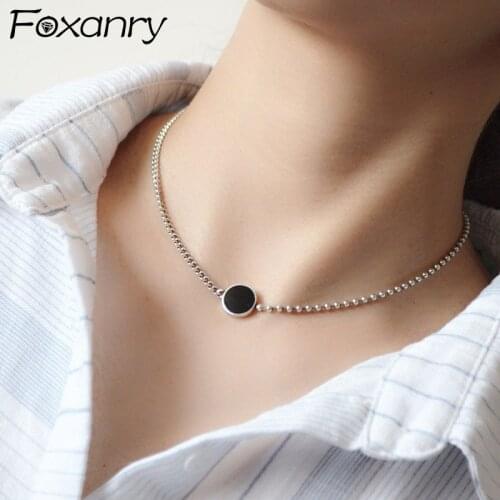 Foxanry Minimalist 925 Sterling Silver Splicing Chain Necklace New Trend Punk Vintage Black Pendant Party Jewelry Lover Gifts