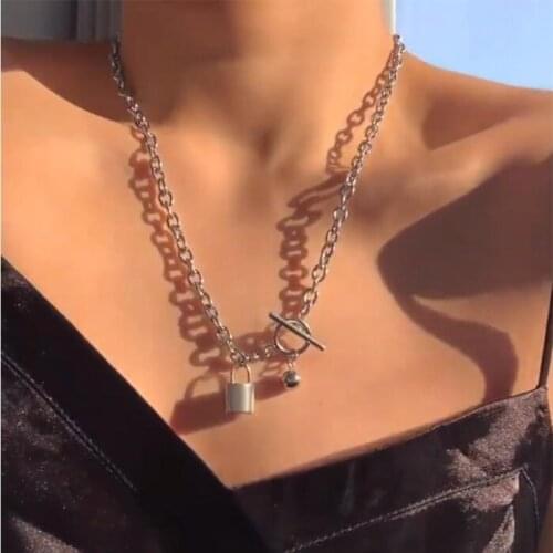 Multi Layer Ball Circle Lock Pendant Choker Necklace Steampunk Padlock Chain Necklace Collier Best Couple Jewelry Gift