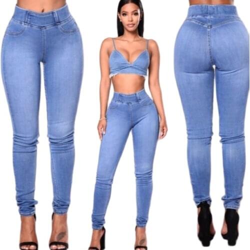 Fashion Elasticity High Waist Jeans Women Skinny Great-quality Pencil Cotton Denim Pants Blue Trousers