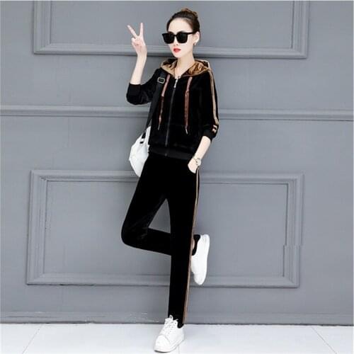 Fashion Sporting suit set Autumn winter Hooded Lady suit two piece set top and pants Leisure Gold velvet women clothing sets 88