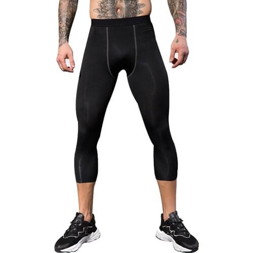Mens Running Tights Capri Pants Compression Underwear Quick-drying 3/4 Length Sport Leggings Jogging Fitness Gym Trousers
