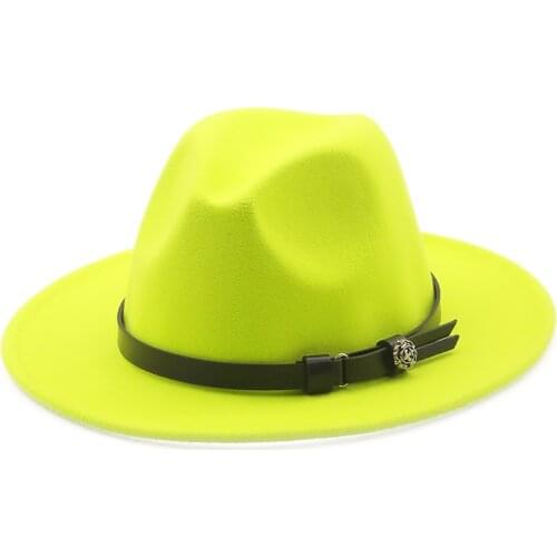 New Women Men Wool Fedora Hat With Leather Ribbon Gentleman Elegant Lady Winter Autumn Wide Brim Jazz Church Panama Sombrero Cap