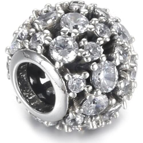 Authentic S925 Silver Charm fit Lady Bracelet Bangle Sparkling Round Openwrk Bead DIY Jewelry