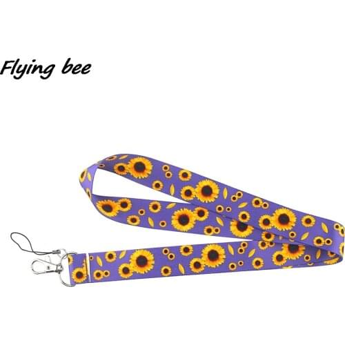 Flyingbee Purple Sunflower Creative Lanyard Badge ID Lanyards Mobile Phone Rope Key Lanyard Neck Straps Accessories X1162