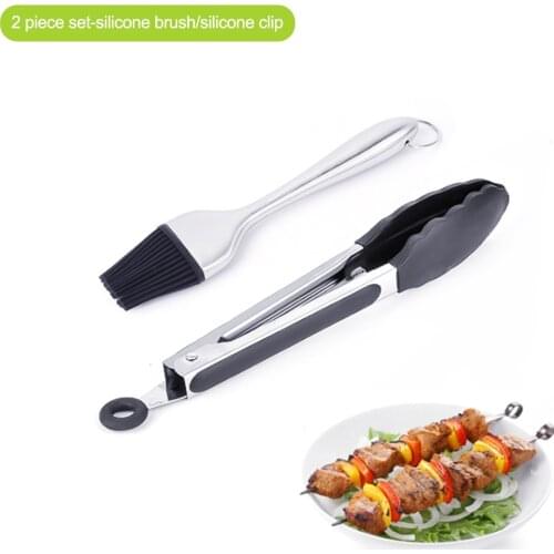 BBQ Tongs Basting Brush Set Silicone Oil Brush Kitchen Tongs BBQ Grill Food Meat Tongs Barbecue Tongs Oil Sauce Brush BBQ Tools