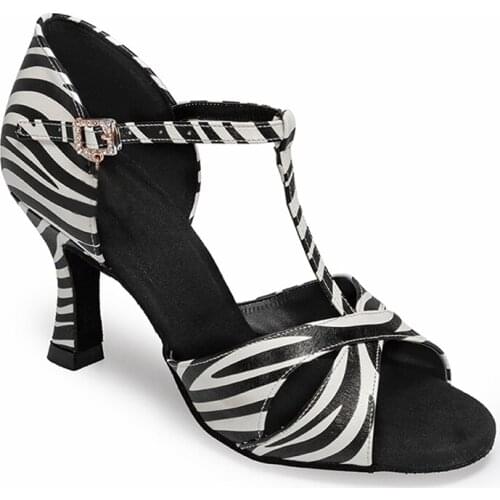 Latin Dance Shoes 2021 Zebra Pattern Satin Soft Thicker Insole Padding Comfortable Ballroom Salsa Dance Shoes For Latin Dance