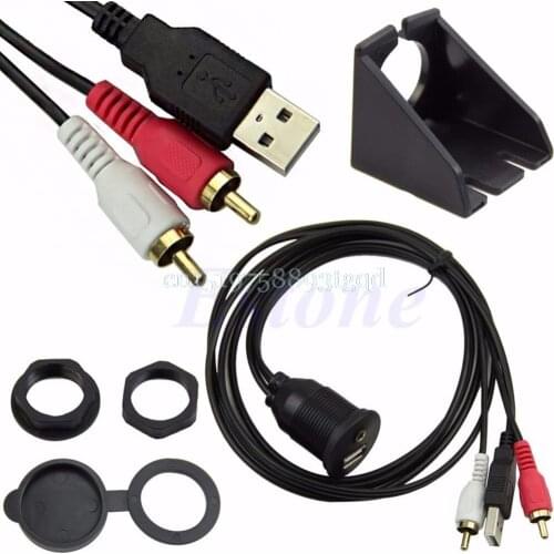 Flush Mount Car Dashboard USB Port/3.5mm Audio to USB Male+ 2 RCA Plug Cable