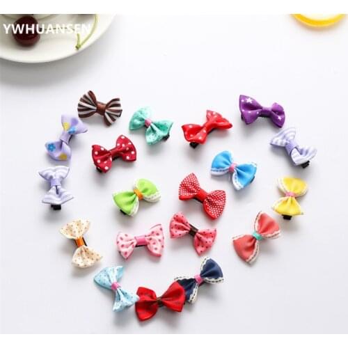 YWHUANSEN 20pcs/lot Mix Color Mini Bow Barrettes Sweet Girls Solid Dot Stripe Hair Clips Kids Hairpins Hair Accessories for Baby