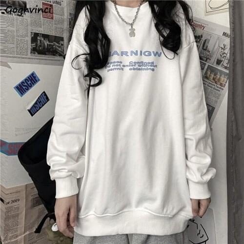 Women No Hat Hoodies Casual Loose Sweatshirts Fleece Autumn Winter Female Tops O-neck Pullover Korean Style Vintage Ulzzang Chic