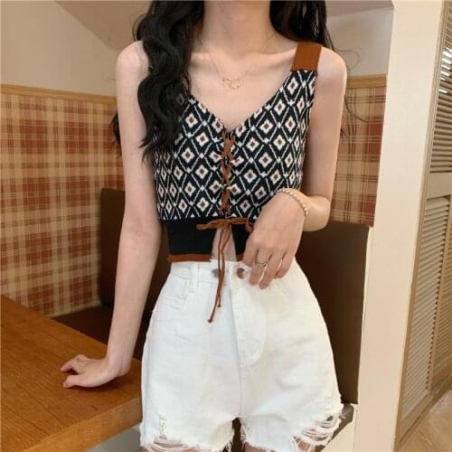 Retro womens Y2K top sexy transparent vest sling Crop Top sleeveless Club 2021 summer mesh vest womens top Drawstring