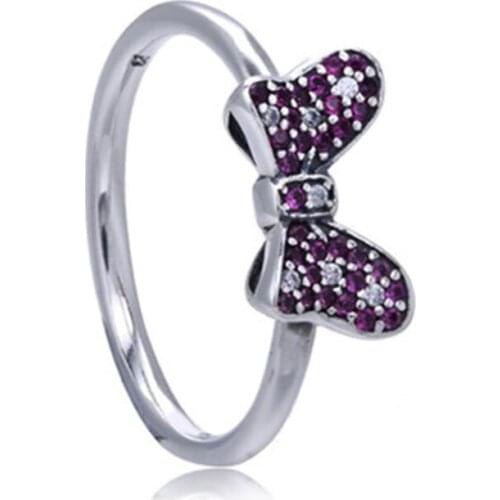 Top Quality Cute Cartoon Red Wine Stone Bowknot Design 100% 925 Sterling Silver Bowknot Ring For Women ANNIVERSARY SALE 2018