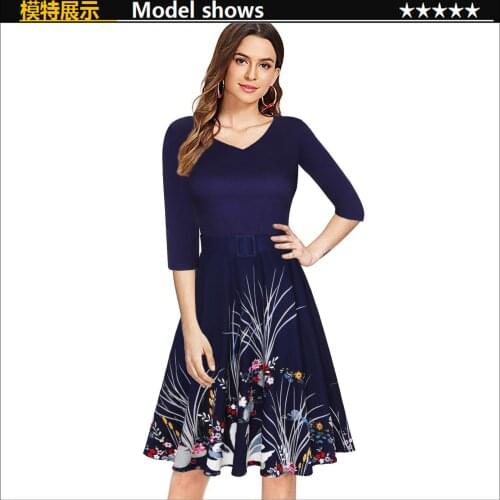 2021 Spring and autumn new female v-neck Mandarin Duck print retro-arranged swan temperament dress