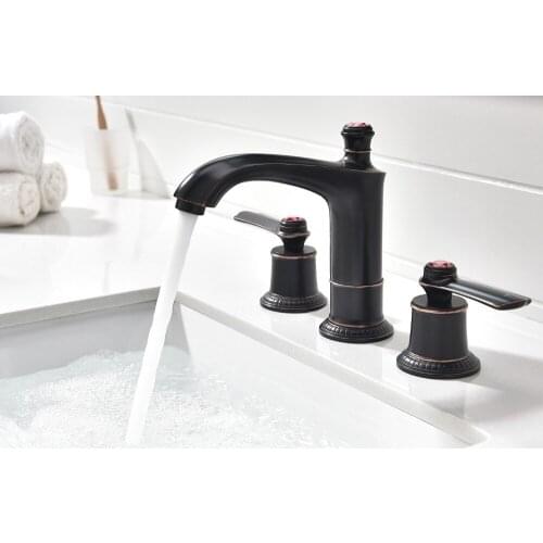 Gold BLACK Luxury 8" Widespread Ceramic Valve Three Holes lavatory Bathroom Sink Faucet Mixer tap deck mounted crystal handles