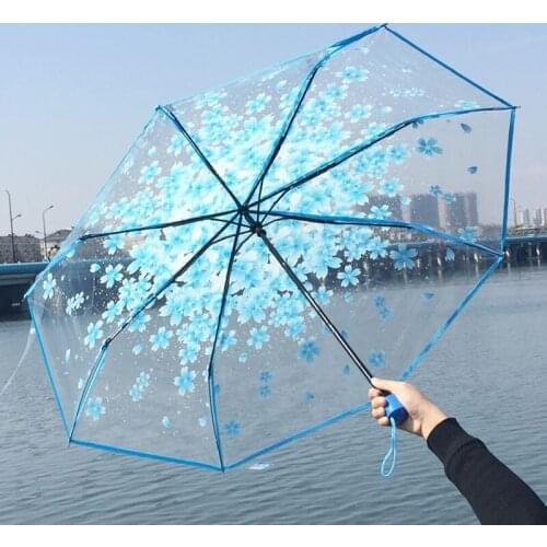 Sun Umbrella 5 Colors Female Umbrella Transparent Transparent Cherry Blossom Umbrella Mushroom Print Three-grip Umbrella