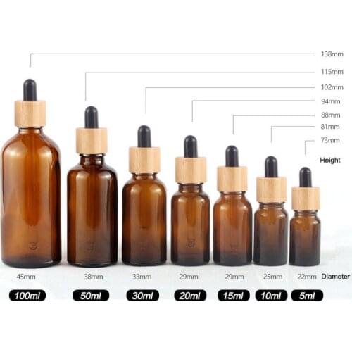 10ml 15ml 30ml bamboo cap glass bottle dropper eco-friendly lid essential basic massage oil pipette refillable bottle container