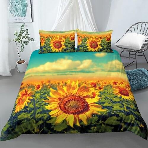 2/3pcs Sunflower Pattern Duvet Cover Bedding Sets for Home Bedroom Quilt Cover with Pillowcase Bed Line US King Queen Size