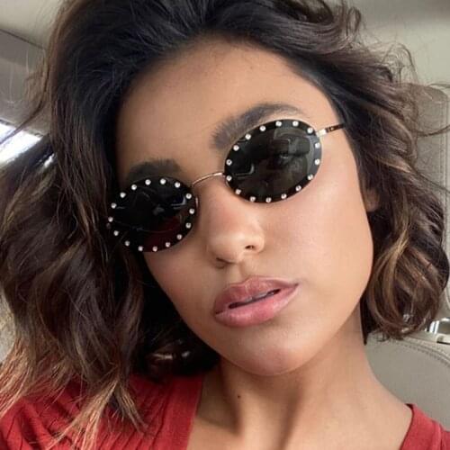 2020 woman trend oval Sunglasses Luxury brand diamond clear shades Retro vintage Metal frame sunglasses female glasses uv400