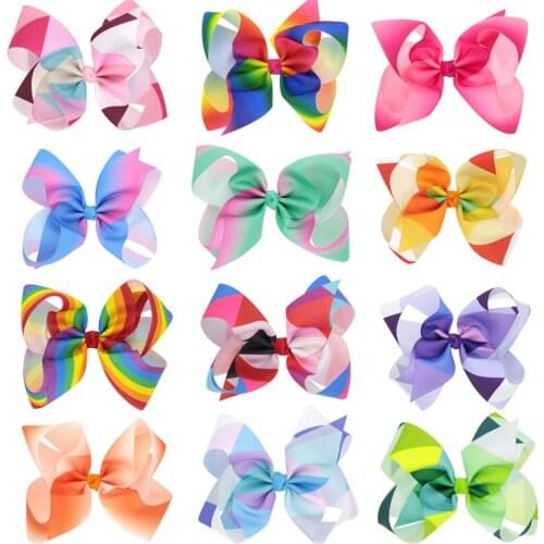 30pcs/lot 12colors Rainbow Stripe Print Colored Bow Alligator clips Girls' Cloth Wrapped Hairpins Kids Hair Accessories