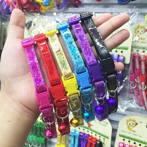 36 pcs/lot Cute Pets Adjustable Laser Retractable Dog Collars Puppy Pet Collars with Bells Necklace Small Dogs Cat collars