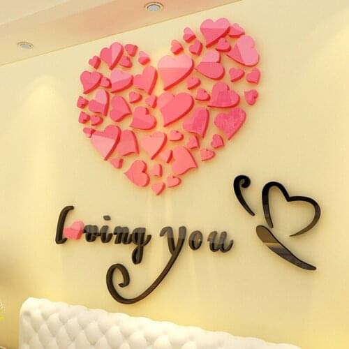3D Acrylic Loving Heart Wall Sticker Wedding Room Romantic Decorative Wallpaper Decals DIY Gifts Art Posters Murals New 7 Colors