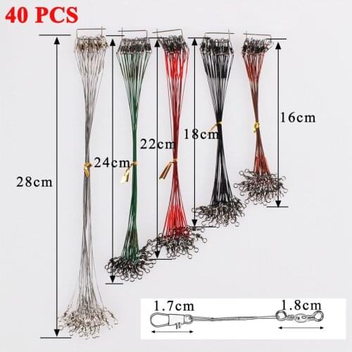 40PCS Steel Wire Leader Rope Fishing Line Lure Leader Swivel Interlock Snap Anti-bite Line fishing hooks 16/18/22/25/28cm