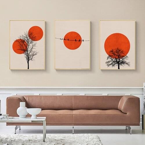Abstract Sun Tree Landscape Orange Canvas Art Wall Painting Posters And Prints Nordic Wall Pictures Living Room Home Decoration