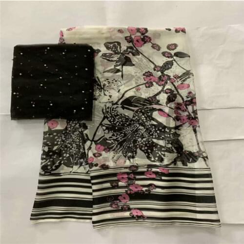 African soft silk fabric ,for garment neat embroidery on the material with swiss voile lace tissu (5+2 yards/set) ! LXF42518