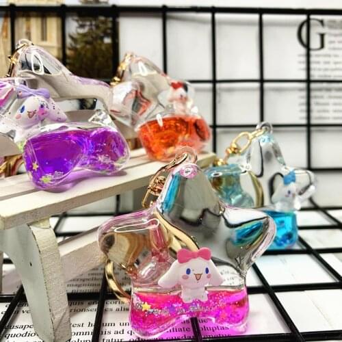 Acrylic Pentagram Dog Floating Pudding Dog Key Chain Quicksand Car Metal Key Rings Cute Bag Pendant Accessories Gift