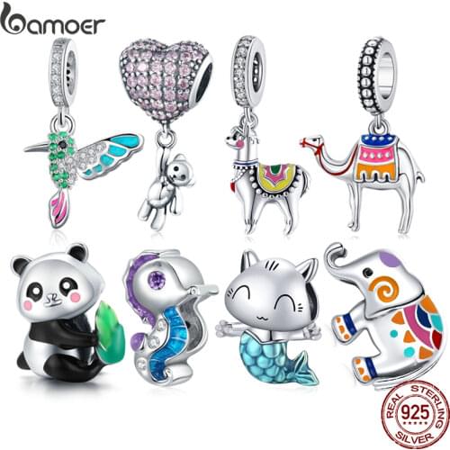 BAMOER 925 Sterling Silver Green Warbler Pendant Colorful CZ Bird Animal Charms Fit Charm Bracelets Bangles DIY Jewelry SCC991