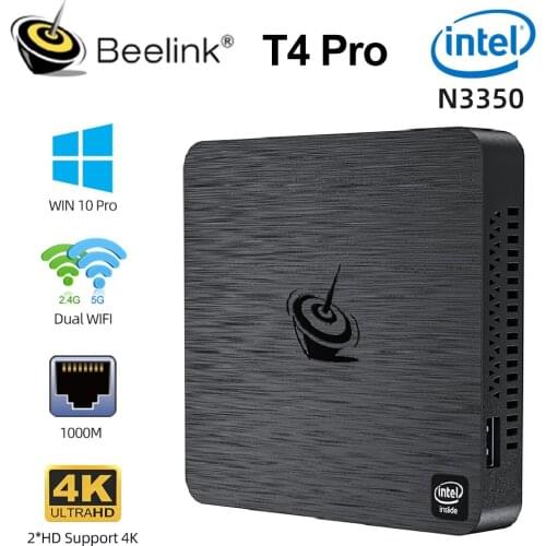 Beelink T4 Mini PC Intel Atom X5 Z8500 Quad Core Windows 10 4K HTPC with Dual Wifi BT4.0 1000M LAN USB3.0 HD Mini Computer