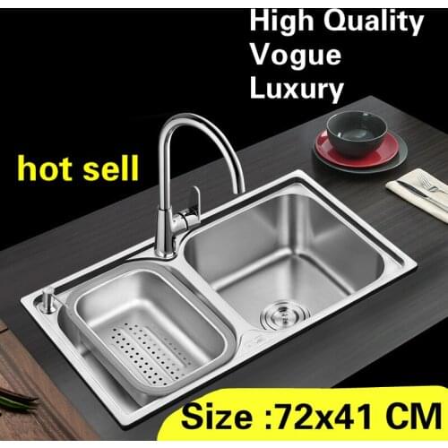Free shipping Apartment kitchen double groove sink wash vegetables 304 food grade stainless steel hot sell 720x410 MM