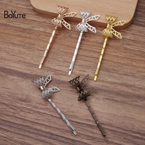 BoYuTe (50 Pieces/Lot) 20MM Filigree Bow Hairpin Factory Supply DIY Retro Hair Accessories Materials