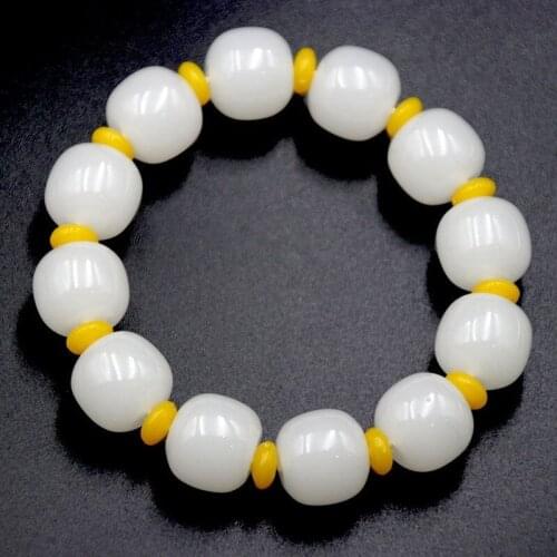 Natural White Jade Beads Bracelet Adjustable Chinese Hand-Carved Fashion Charm Jewelry Amulet Accessories Men Women Lucky Gifts