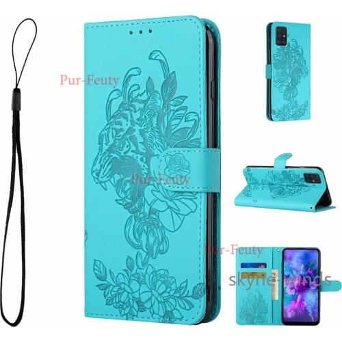 Case for Samsung Galaxy A51 A71 tiger embossing leather flip wallet stand phone holder cover coque fundas casing for SM A 51 71