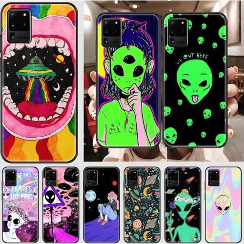 Cartoon art alien Space Phone case For Samsung Galaxy Note 4 8 9 10 20 S8 S9 S10 S10E S20 Plus UITRA Ultra black silicone bumper