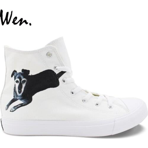 Wen Design Pet Dog Hand Painted Shoes High Top White Men Canvas Shoes Women Laced Sneakers Platform Doodle Shoe Plimsolls