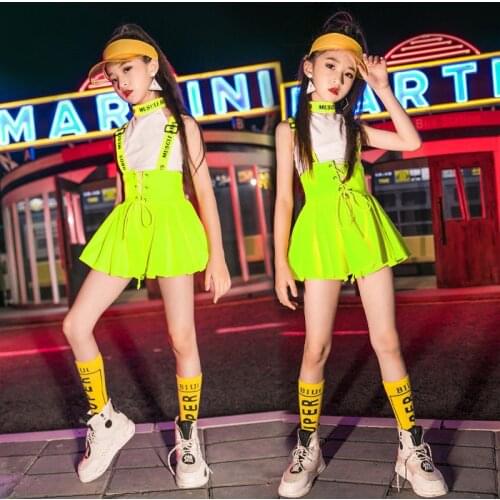 Fluorescent Green Jazz Hip Hop Costume Girl Cheerleader Performance Outfits Fashion Stage Wear Rave Street Dance Suit