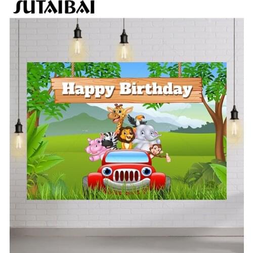 Forest Jungle Safari Animals Cartoon Photography Backgrounds for Photo Studio Children Baby Birthday Party Custom Photo Backdrop