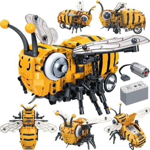 City DIY Ideas Creator Simulated Electric Bee Fly Bricks MOC Technic Insect Model Building Blocks Toys for Children