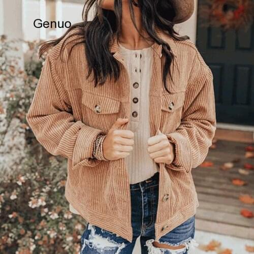 Harajuku Corduroy Jackets Women Winter Autumn Coat Plus Size Overcoats Female Casual Jackets Solid Color Loose Outwaer