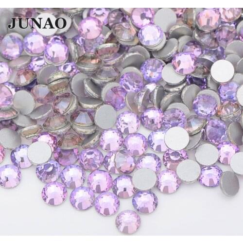 JUNAO SS 16 20 30 Pink Purple Glitter Glass Nail Rhinestones Flatback Nail Crystal Stickers Round Glass Strass Diamond Crafts