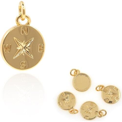 18K Copper Plated Round Compass Pendant Round Necklace Time Accessories DIY Accessories Bracelet Necklace