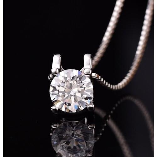 Round Moissanite Pendant D Color 0.5ct-2ct Women Classic Necklace Female Pure S925 Silver Clavicle Chain Fine Jewelry