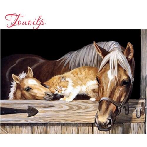 Horse and Cat Cross Stitch Printed Kits Draw a Diamond Picture Rhinestones Round Diamond Embroidery